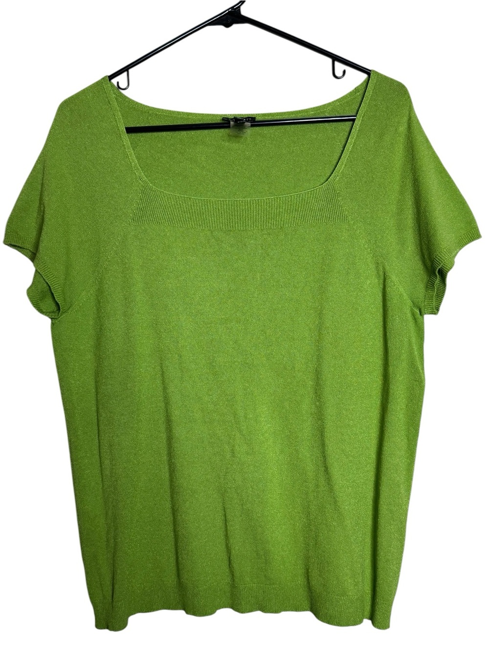 Talbots Lime Green Rayon Nylon Short Sleeve Ribbed Knit Sweater Size XL
